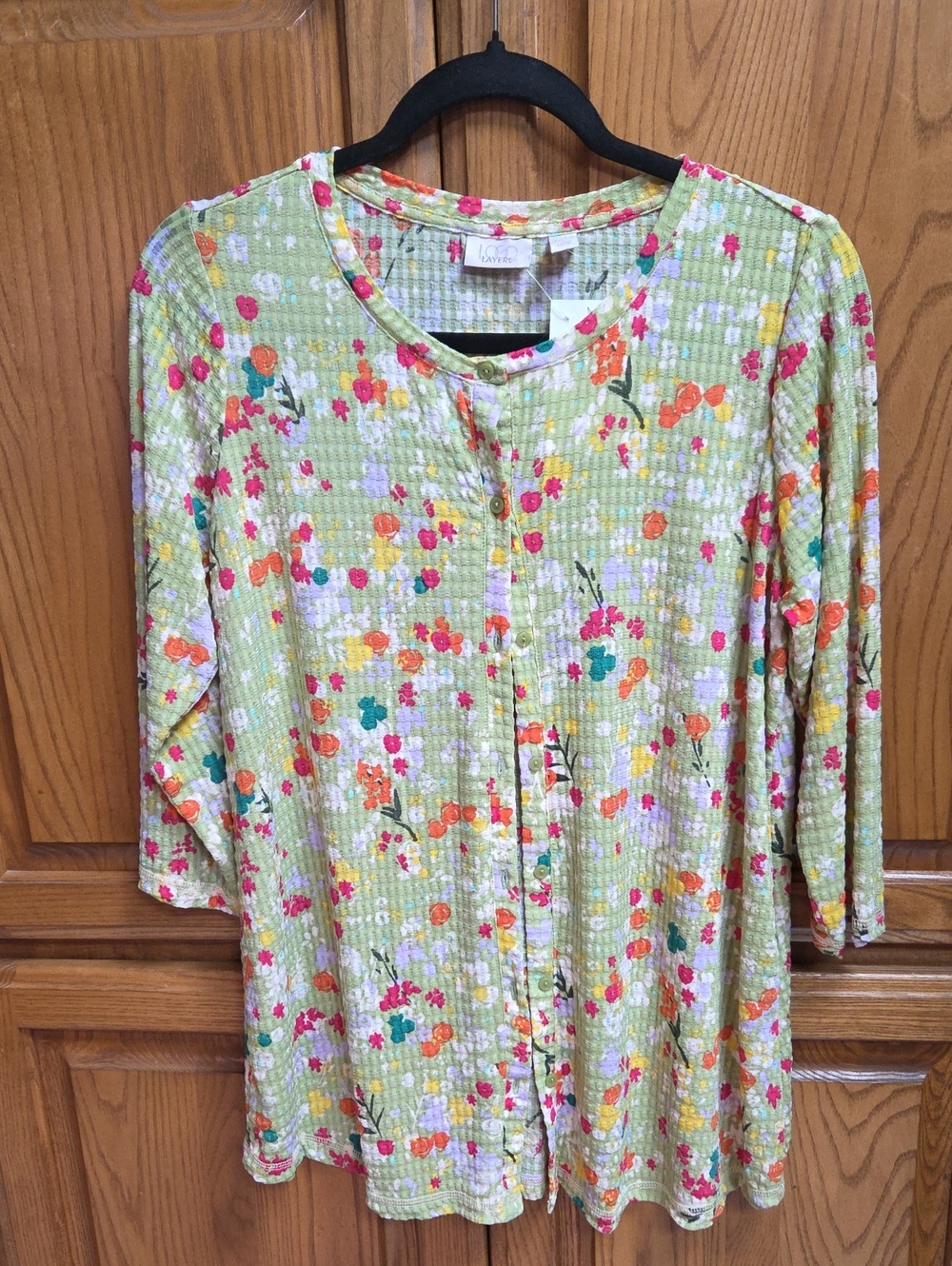 Light Green Floral Button-Front Women's Cardigan